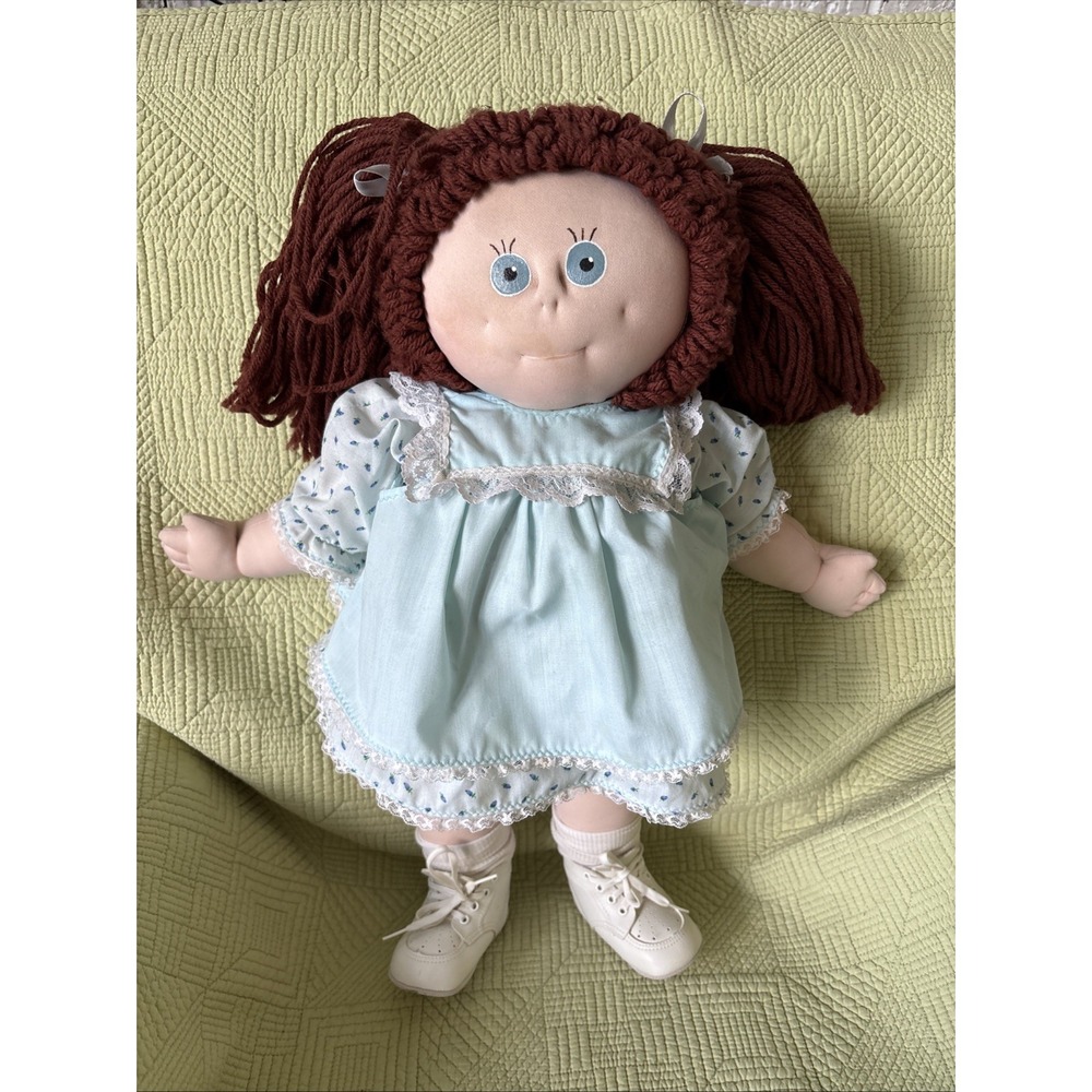 Vtg Large Handmade Soft Sculpture Cloth Doll Auburn Yarn Hair Handmade Dress 20"